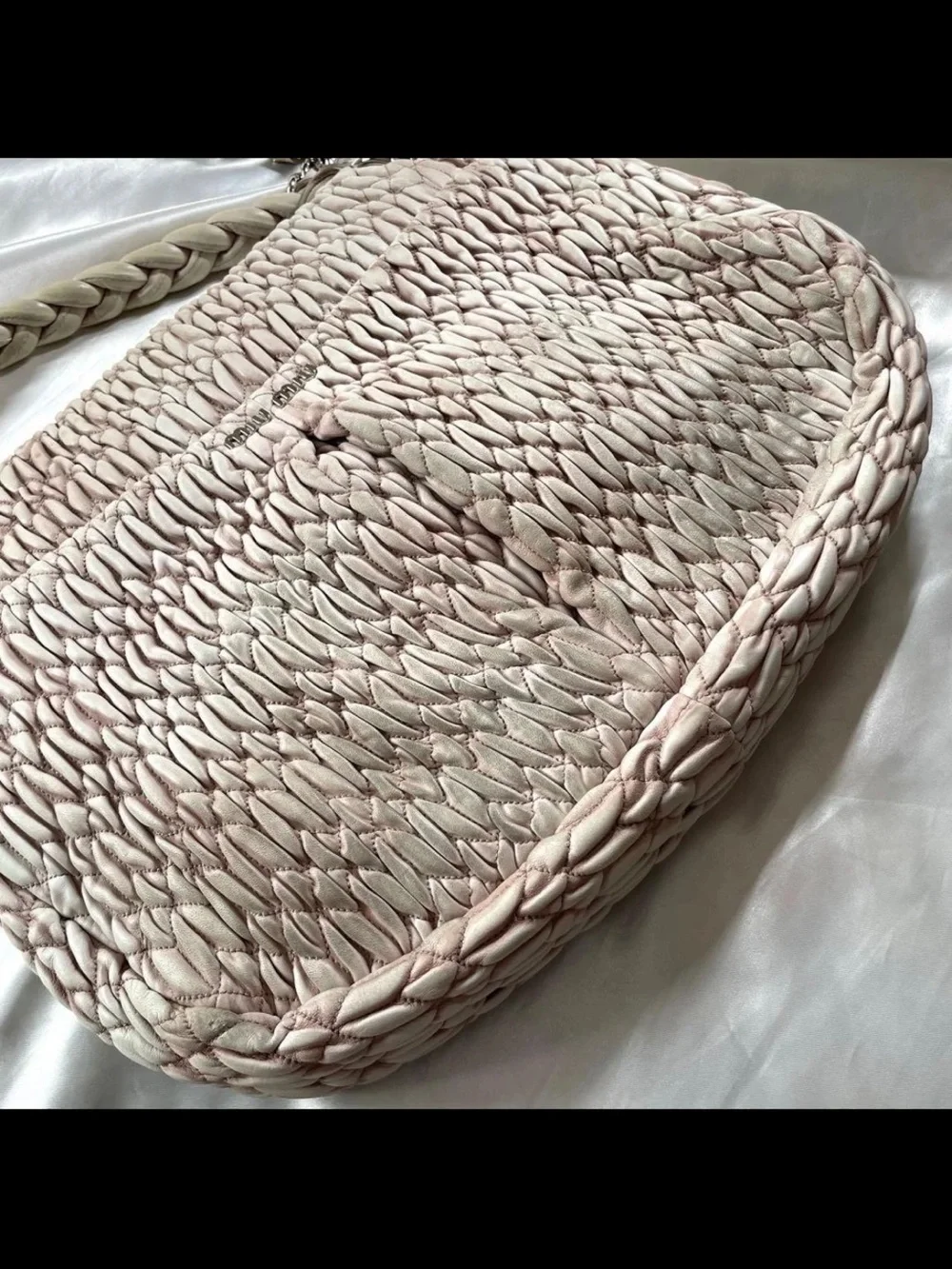 Miu Miu Pale Pink Quilted Braided-Handle Shoulder Bag